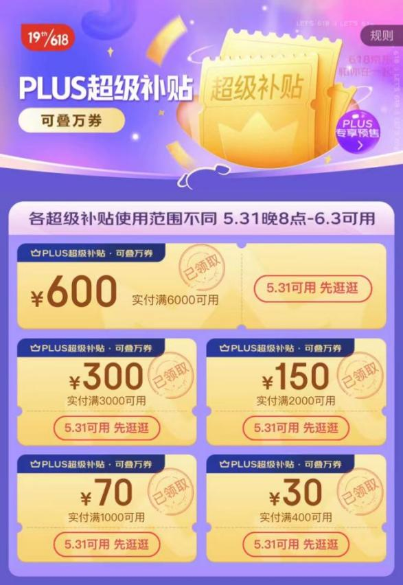 “京东PLUS会员福利618再加码：超千元PLUS超级补贴 超级购物卡开通即省467元